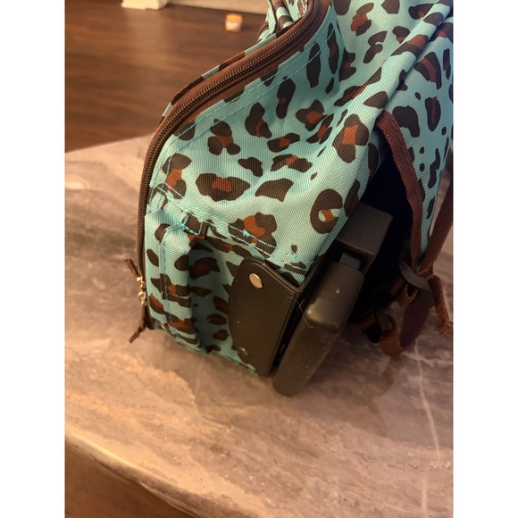 Rockland 17"  Rolling Backpack Teal Leopard Print Wheeled Carry On Travel Bag - Picture 6 of 6